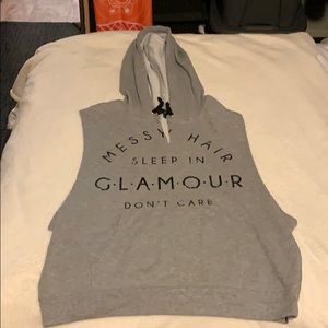 Grey work out sleeveless sweater hoodie